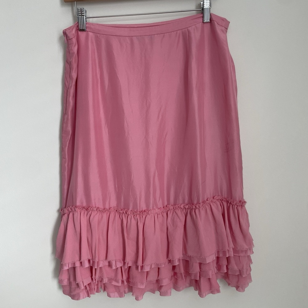 Banana Republic 100% Silk Ruffle Skirt Pink Tiered Coquette Balletcore Vintage 8 - Picture 2 of 11